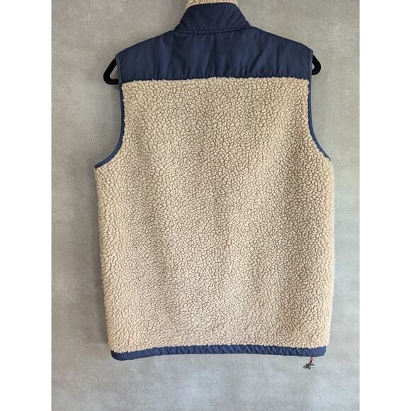 Eddie Bauer Sherpa Vest Fleece Deep Pile Tan and Navy Blue Men's Sz Sm - Picture 2 of 8